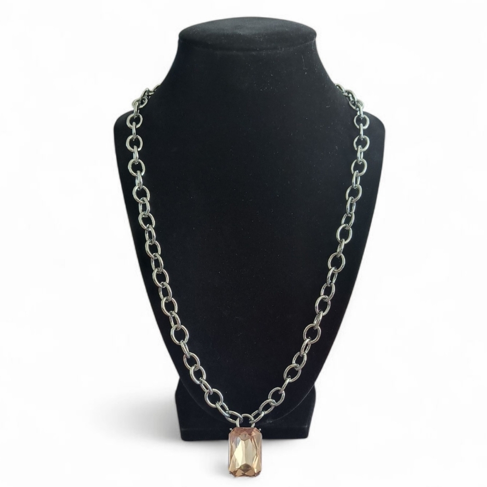 Simply Vera Vera Wang Black Tone Pink Rhinestone Padlock Chain Necklace